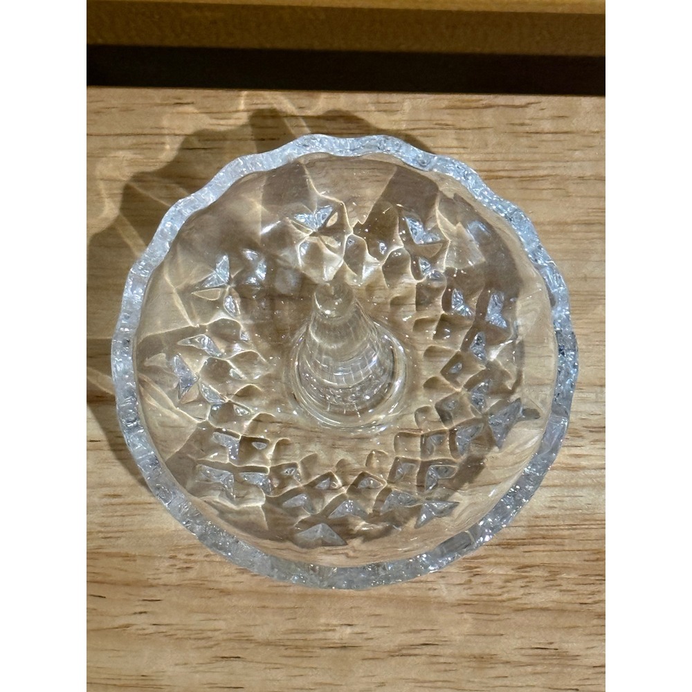 Vintage ClearPressed Glass Ring Holder Scalloped Edge Diamond Point Jewelry Dish